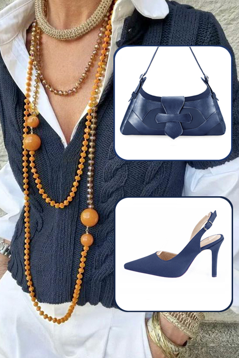 Women's prussian blue elegant slingback heels. Pointed toe. High slim heel - Worn view